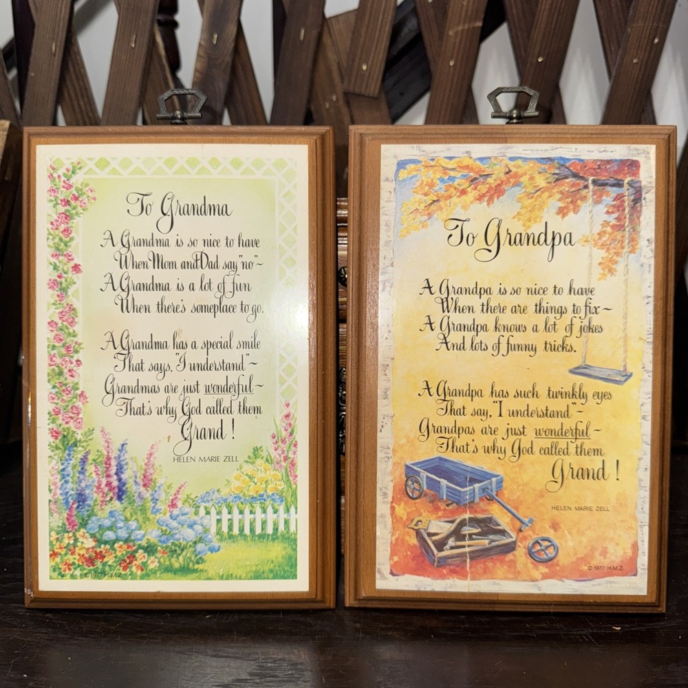 Vtg 1977 Wooden Plaques‎ Grandpa/ma Wall Art Grandparent. 8.5"x5.75" Each.